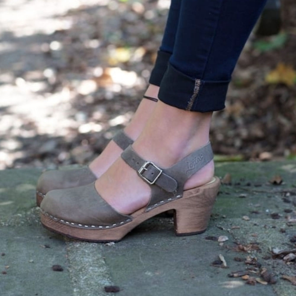Lotta From Stockholm Olive Green Suede Mary Jane Clogs